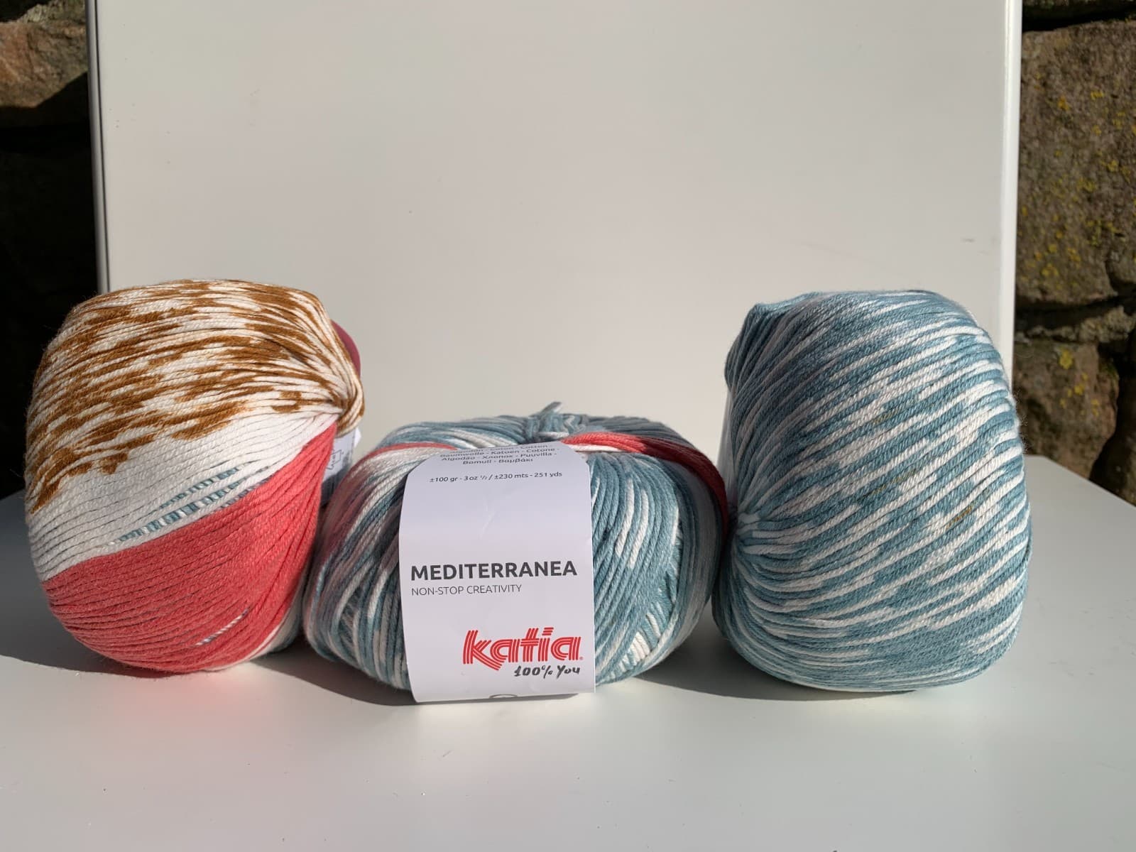 Katia Mediterranea, Baumwolle, verschiedene Farben, Hellblau-Pink-Braun